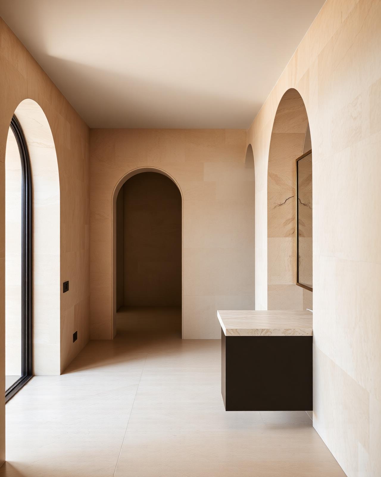 Minimal travertine interior architecture